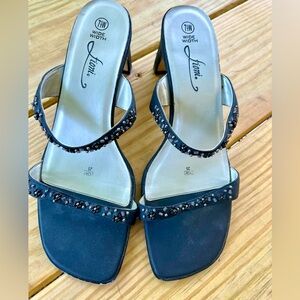 Black embellished strappy sandals Fioni 7.5 W Women's Wide Width 2" Heel Sandals